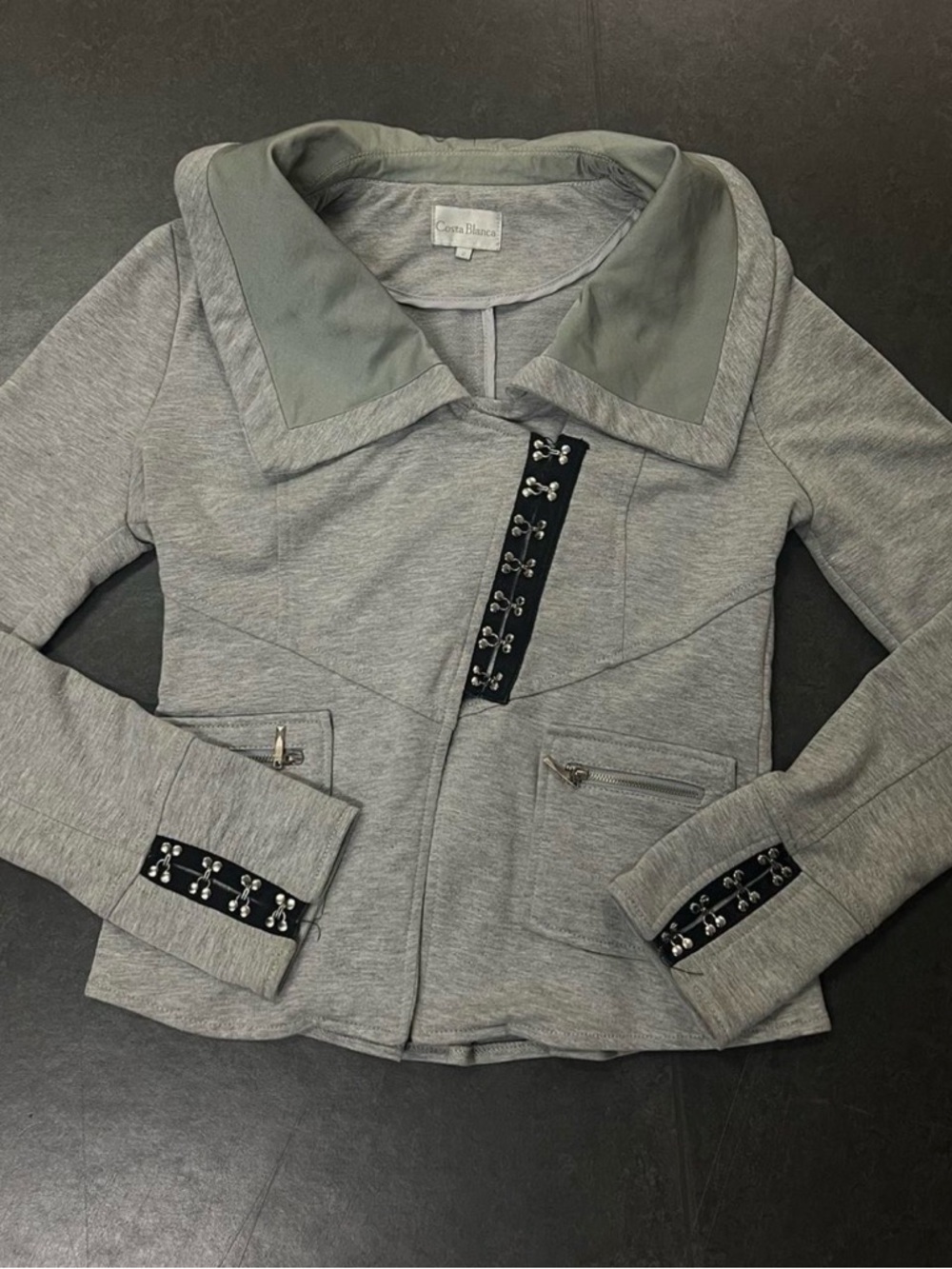 Costa Blanca Light Gray Embellished Moto Jacket